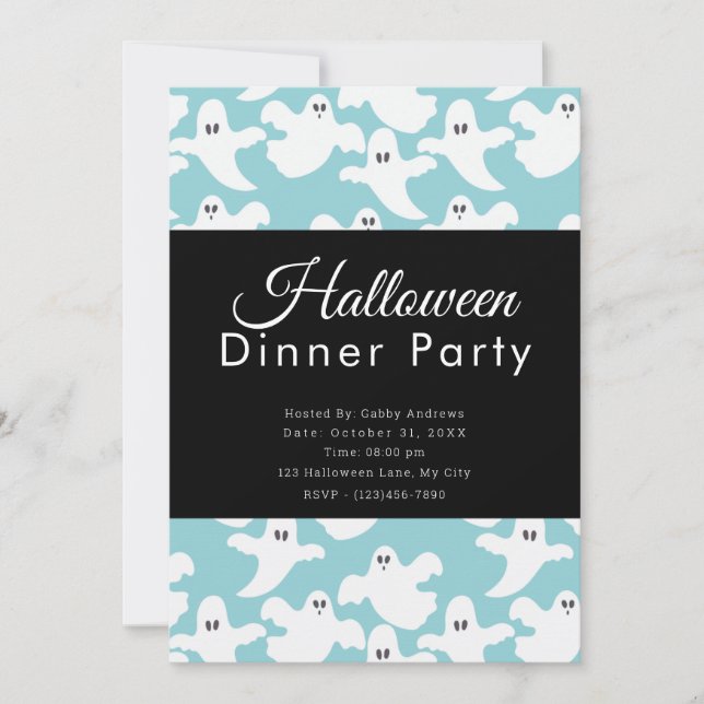 Invitación Fiesta de cena de Halloween verde pastel (Anverso)