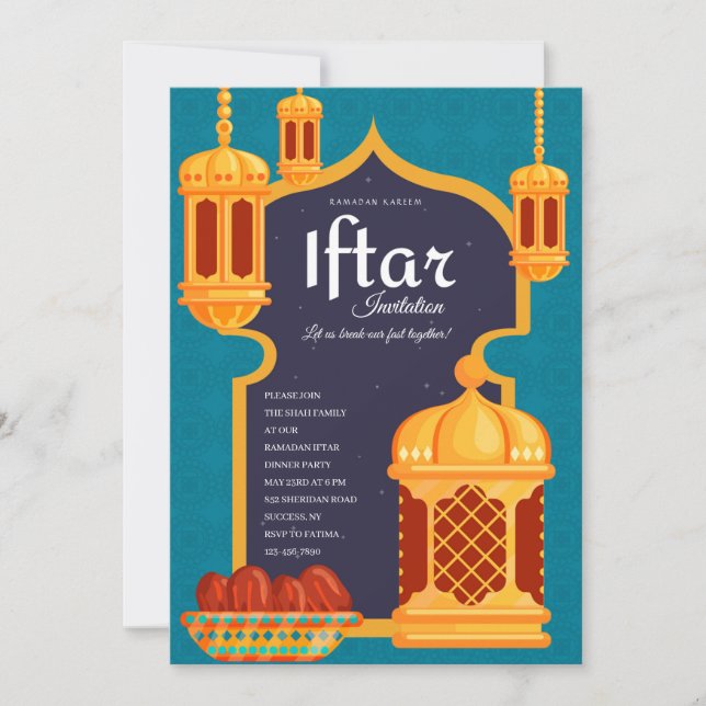 Invitación Fiesta de cena de las linternas de Iftar (Anverso)