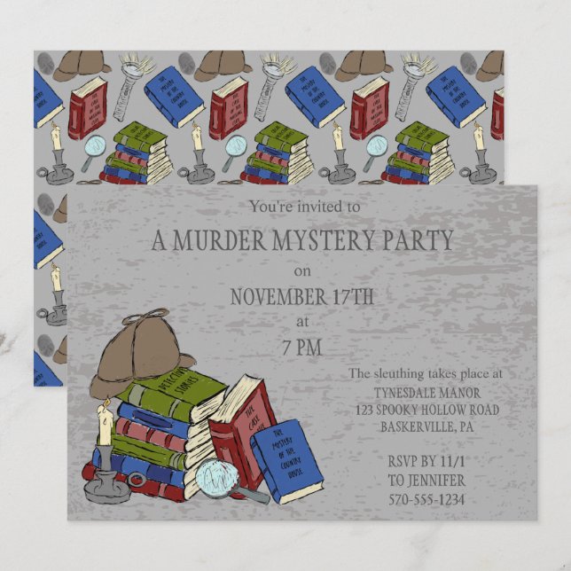 Invitación Fiesta de cena de misterio literario asesinato (Anverso / Reverso)