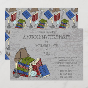 Invitación Fiesta de cena de misterio literario asesinato