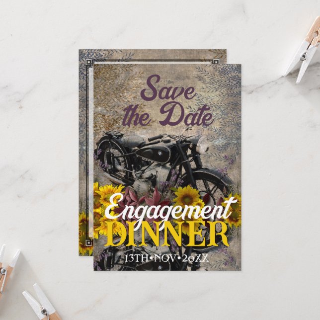Invitación Fiesta de cena de motocicleta de girasol bohemio r (Anverso/Reverso In Situ)