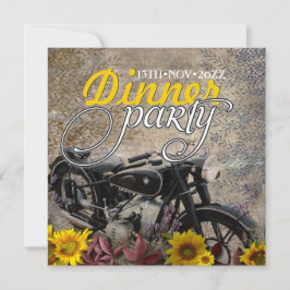 Invitación Fiesta de cena de motocicleta girasol bohemio rúst