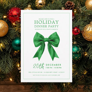 Invitación Fiesta de Cena de Navidad Bow de Satén Verde