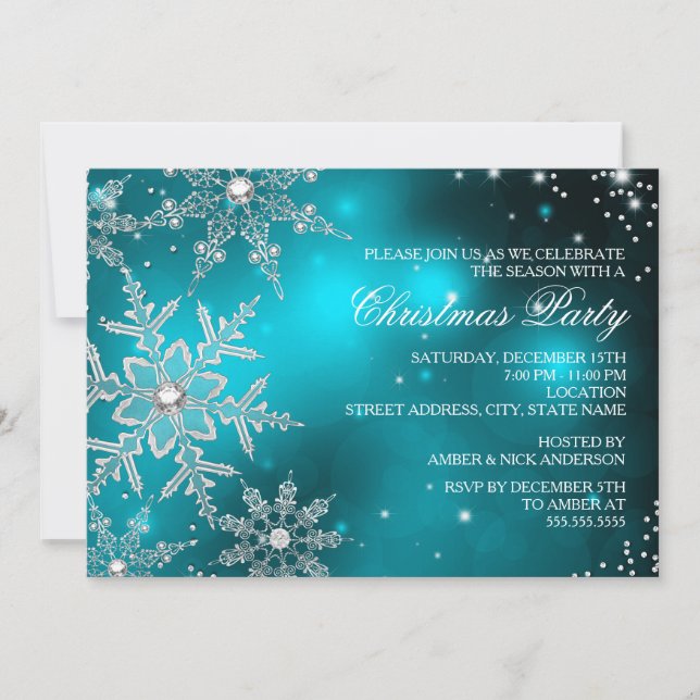 Invitación Fiesta de Cena de Navidad con Copo de Nieve de Cri (Anverso)