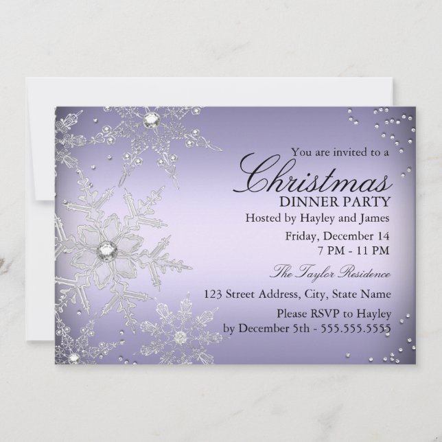 Invitación Fiesta de cena de Navidad con copo de nieve de cri (Anverso)