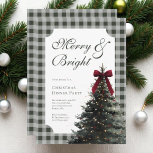 Invitación Fiesta de Cena de Navidad con Lazo Elegante de Gin