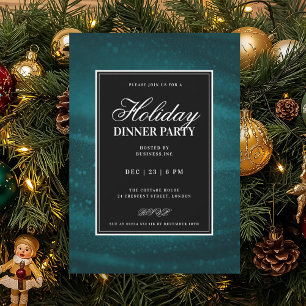 Invitación Fiesta de cena de Navidad con lentejuelas negras y