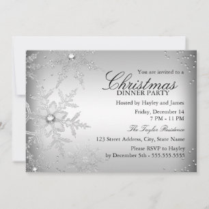 Invitación Fiesta de Cena de Navidad de Copo de Nieve de Cris