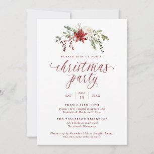 Invitación Fiesta de cena de Navidad elegante con acuarela