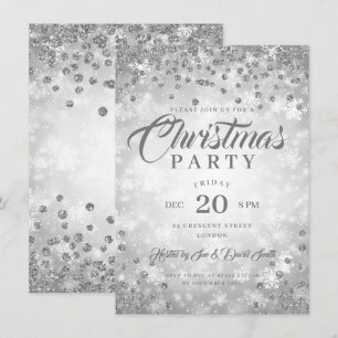 Invitación Fiesta de cena de Navidad Purpurina de diamantes d
