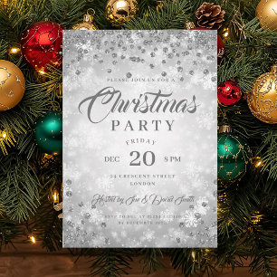 Invitación Fiesta de cena de Navidad Purpurina de diamantes d