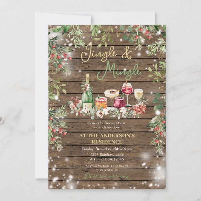 Invitación Fiesta de cena de Navidades de castillos de madera (Anverso)