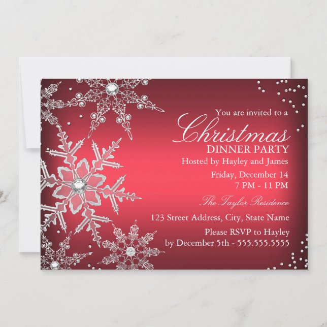 Invitación Fiesta de cena de Navidades de copas de nieve de c (Anverso)