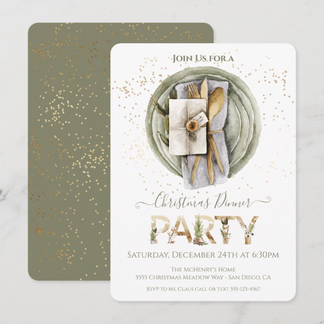 Invitación Fiesta de cena de Navidades de Holiday Boho (Anverso / Reverso)