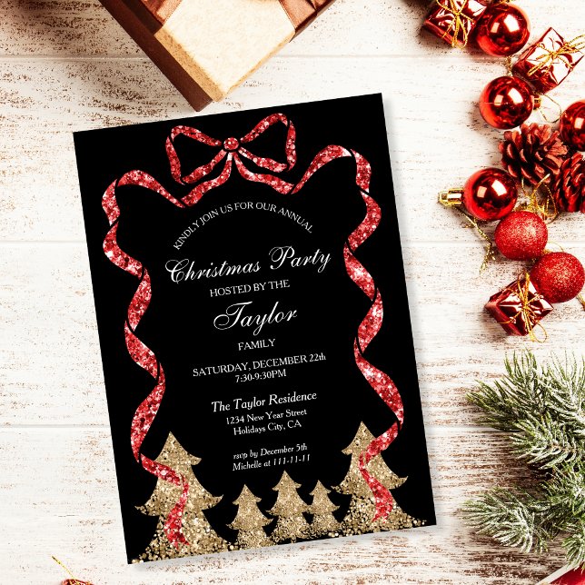 Invitación Fiesta de cena de Navidades de la correa roja purp (Subido por el creador)