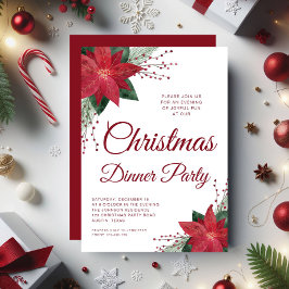 Invitación Fiesta de cena de Navidades de Poinsettia floral r