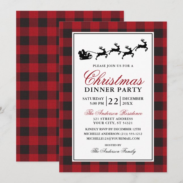 Invitación Fiesta de cena de Navidades de renos de la Red Pla (Anverso / Reverso)