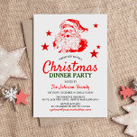 Invitación Fiesta de Cena de Navidades de Santa Claus<br><div class="desc">Navidades contemporáneos invitan a una fiesta con un fondo blanco clásico,  un cierre de santa rojo y blanco,  estrellas para añadir ese toque mágico y una plantilla moderna de fiesta de la cena navideña que es fácil de personalizar.</div>