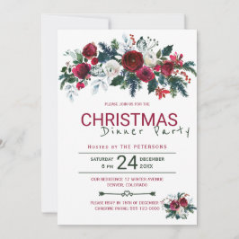 Invitación Fiesta de cena de Navidades rusos de Borgoña Verde