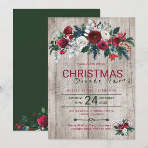 Invitación Fiesta de cena de Navidades verdes de Barn Wood Bu
