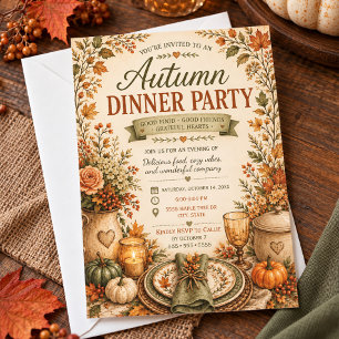 Invitación Fiesta de Cena de Otoño Rústico en una Casa de Cam