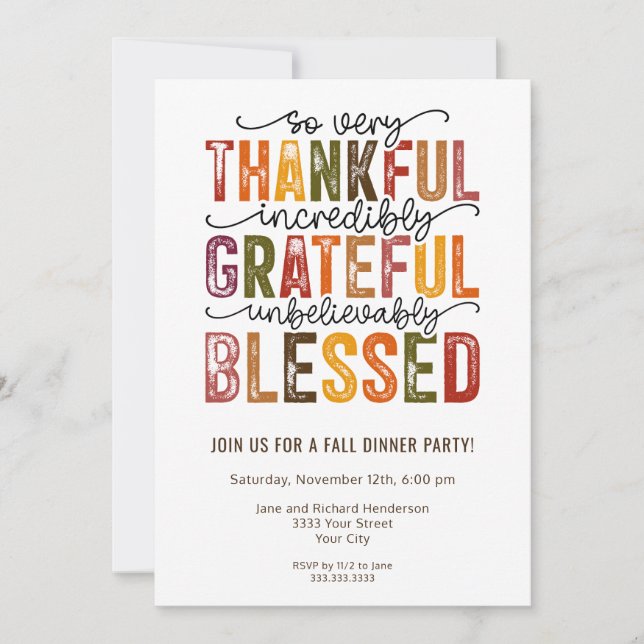 Invitación Fiesta de cena de otoño tan agradecida (Anverso)