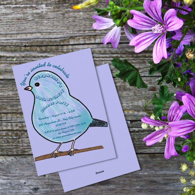 Invitación Fiesta de cena de pájaro morado 50 cumpleaños (Subido por el creador)