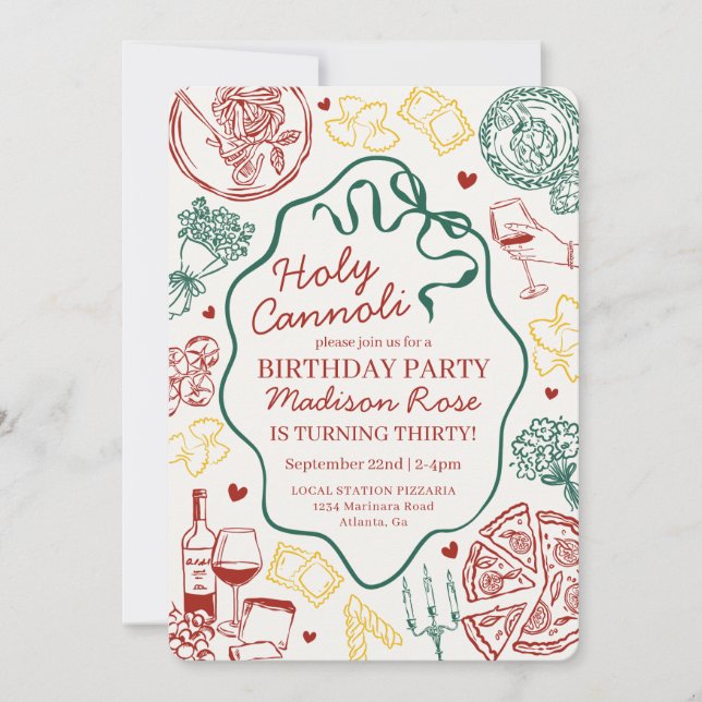 Invitación Fiesta de Cena de Pasta Holy Cannoli Cumpleaños It (Anverso)