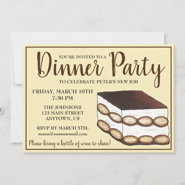 Invitación Fiesta de cena de postre Tiramisu para panadería i (Anverso)