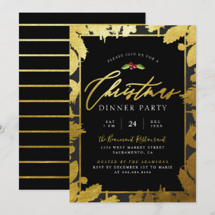 Invitación Fiesta de cena de Relieve metalizado dorado modern