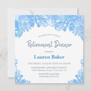 Invitación Fiesta de cena de retiro floral azul