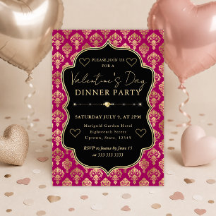 Invitación Fiesta de cena de San Valentín con damasco de cora
