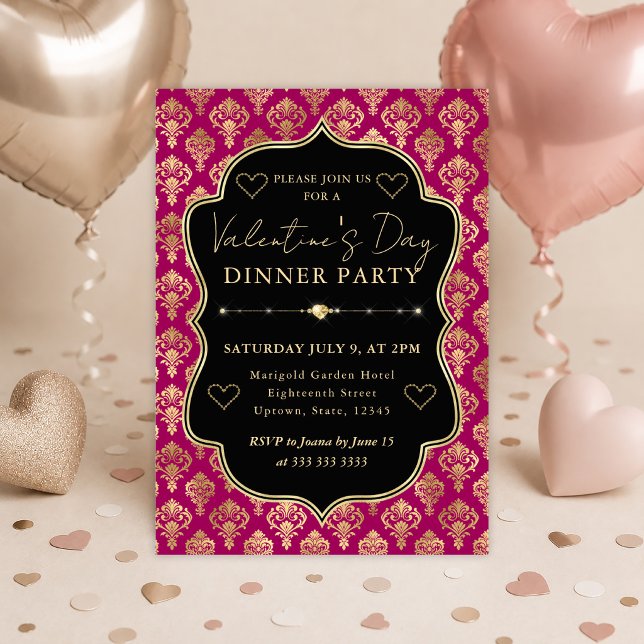 Invitación Fiesta de cena de San Valentín con damasco de cora (Subido por el creador)