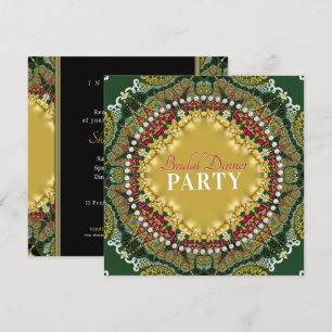 Invitación Fiesta de Cena de Seda de Encaje Fractal Rojo Cere