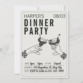 Invitación Fiesta de cena de Ser y Retro Negro