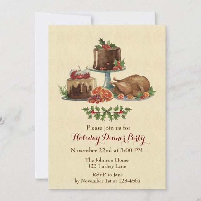 Invitación Fiesta de cena de vacaciones (Anverso)