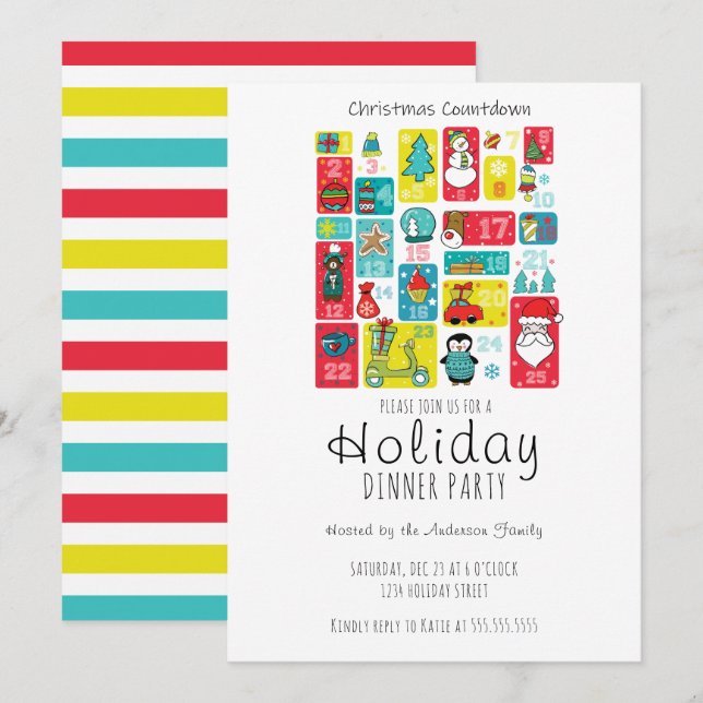 Invitación Fiesta de cena de vacaciones con calendario simple (Anverso / Reverso)