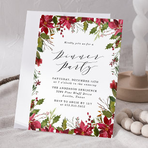 Invitación Fiesta de cena de vacaciones de Poinsettia en acua