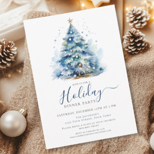 Invitación Fiesta de cena de vacaciones festivas de oro azul
