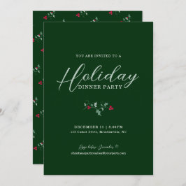 Invitación Fiesta de cena de vacaciones navidades holly green