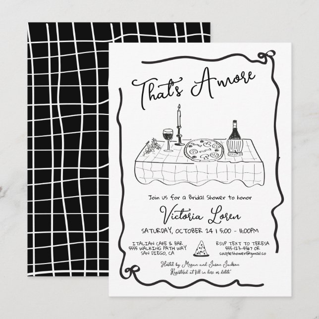 Invitación Fiesta de cena de vino de pizza italiana con mano (Anverso / Reverso)