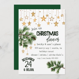 Invitación Fiesta de cena de Winter Pine and Gold Holiday Sta