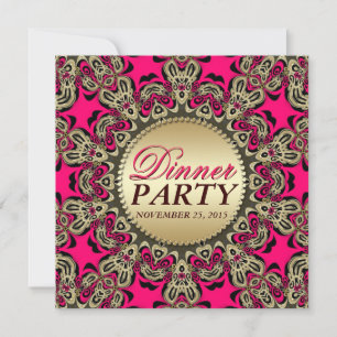 Invitación Fiesta de cena decorativa exótica de oro rosa cali