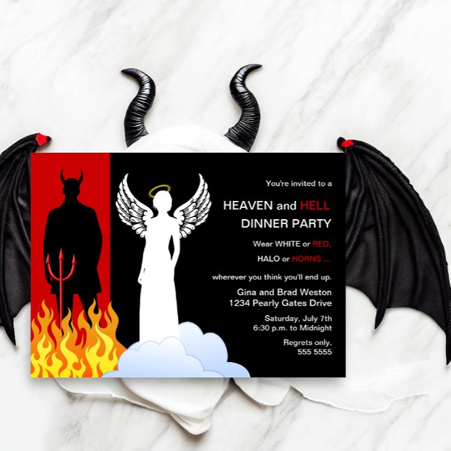 Invitación Fiesta De Cena Del Cielo Y El Infierno (Whether it's a Halloween dinner party, a birthday party or just a fun heaven & hell dinner party.)