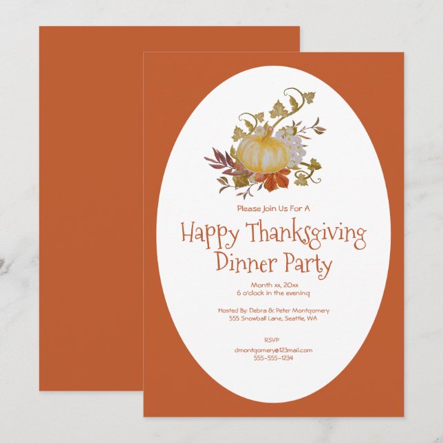 Invitación Fiesta de cena del Día de Acción de Gracias (Anverso / Reverso)