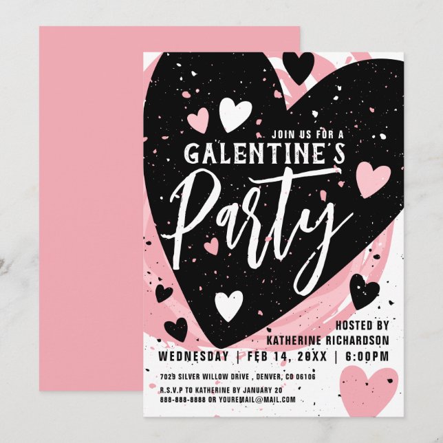 Invitación Fiesta de cena del día de las galentinas rosadas p (Anverso / Reverso)