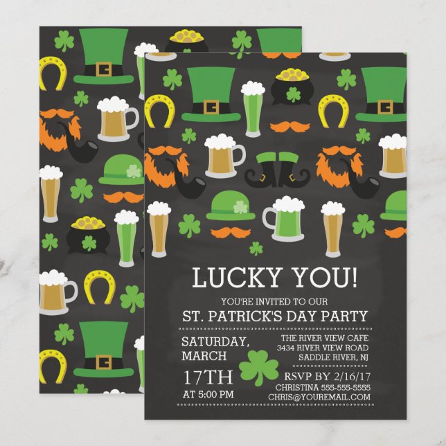 Invitación Fiesta de cena del día de St Patrick de la pizarra (Anverso / Reverso)
