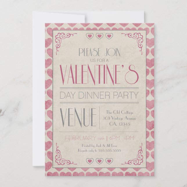 Invitación Fiesta de cena del el día de San Valentín del (Anverso)
