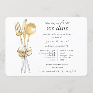 Invitación Fiesta de cena del ensayo de los cubiertos del oro