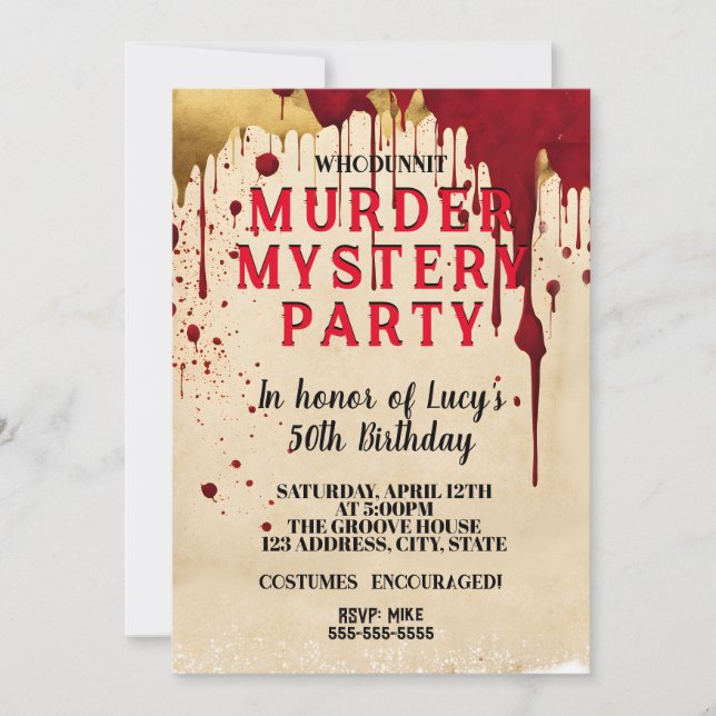 Invitación fiesta de cena detective de asesinato de whodunit  (Anverso)